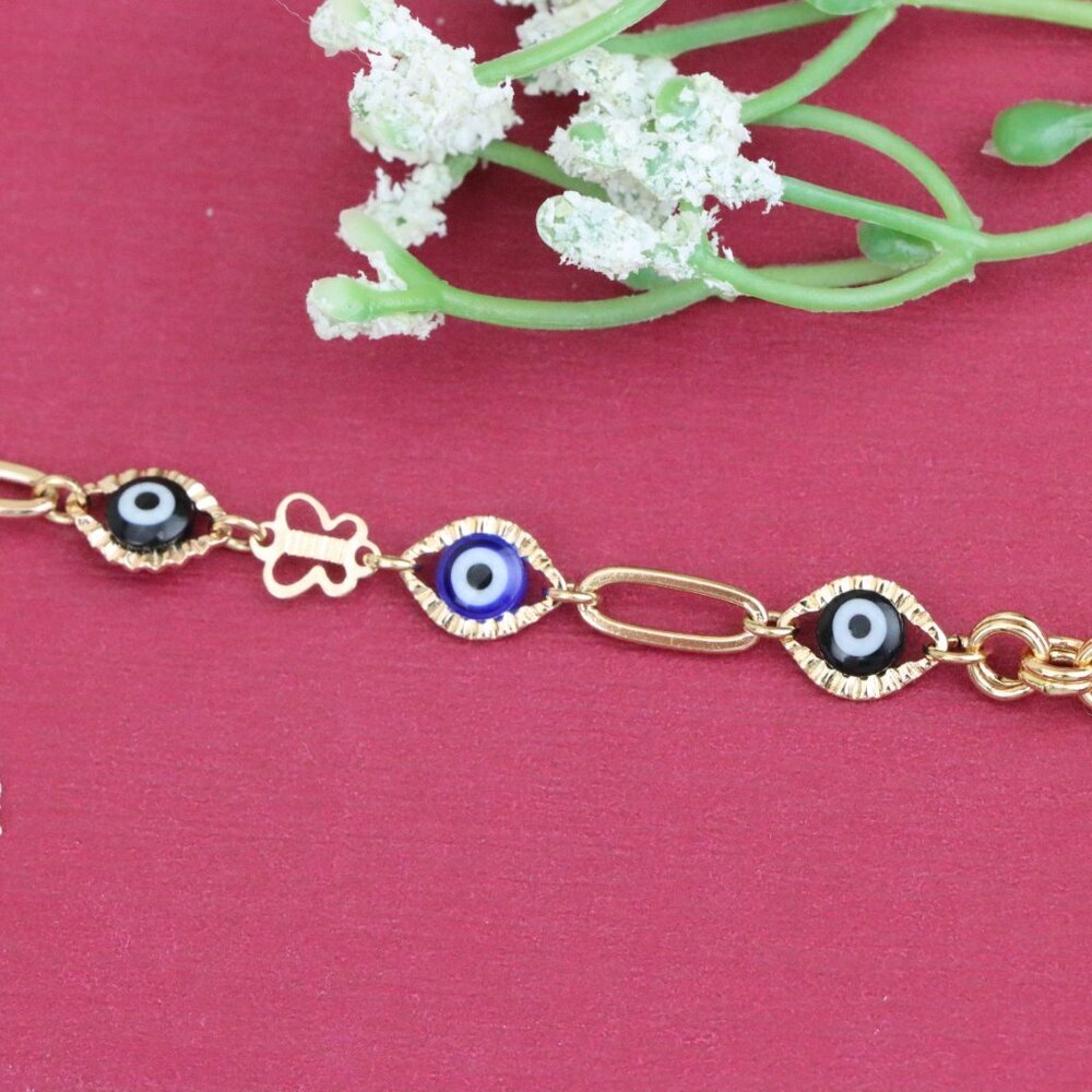 "Evil Eye Charm Rose Gold Bracelet with Butterfly Accent, XPBL1029 - Picture 11 of 12